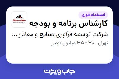 استخدام کارشناس برنامه و بودجه در شرکت توسعه فرآوری صنایع و معادن ماهان سیرجان