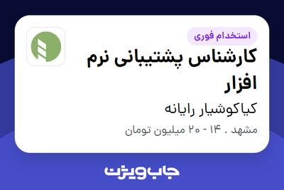 استخدام کارشناس پشتیبانی نرم افزار در کیاکوشیار رایانه