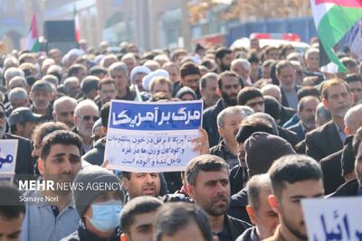 راهپیمایی جشن پیروزی غزه و نصر الهی در کرمانشاه برگزار شد