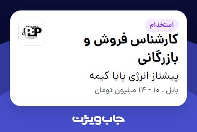 استخدام کارشناس فروش و بازرگانی - خانم در پیشتاز انرژی پایا کیمه