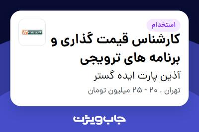 استخدام کارشناس قیمت گذاری و برنامه های ترویجی در آذین پارت ایده گستر