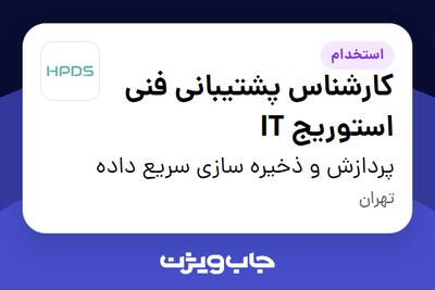 استخدام کارشناس پشتیبانی فنی استوریج IT - آقا در پردازش و ذخیره سازی سریع داده