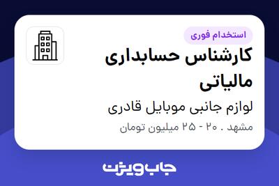 استخدام کارشناس حسابداری مالیاتی - آقا در لوازم جانبی موبایل قادری