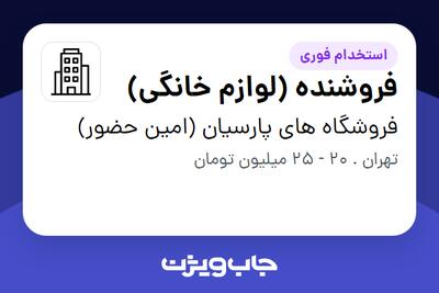 استخدام فروشنده (لوازم خانگی) - خانم در فروشگاه های پارسیان (امین حضور)