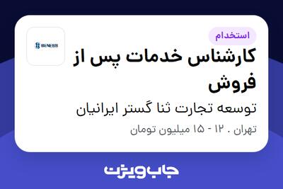 استخدام کارشناس خدمات پس از فروش در توسعه تجارت ثنا گستر ایرانیان