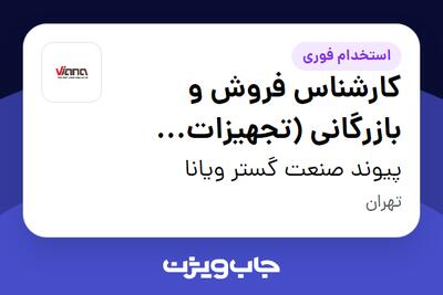 استخدام کارشناس فروش و بازرگانی (تجهیزات پایپینگ) - خانم در پیوند صنعت گستر ویانا