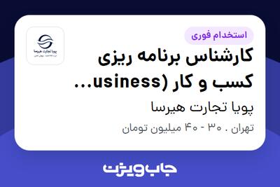 استخدام کارشناس برنامه ریزی کسب و کار (Business Planning Expert) - خانم در پویا تجارت هیرسا