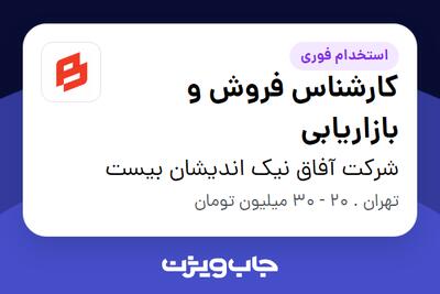 استخدام کارشناس فروش و بازاریابی در شرکت آفاق نیک اندیشان بیست