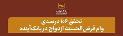 تحقق ۱۰۶ درصدی وام قرض‌الحسنه ازدواج در بانک‌آینده