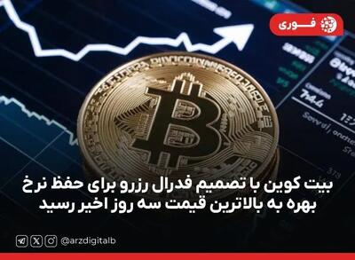 بیت کوین با تصمیم فدرال رزرو برای حفظ نرخ بهره به بالاترین قیمت سه روز اخیر رسید