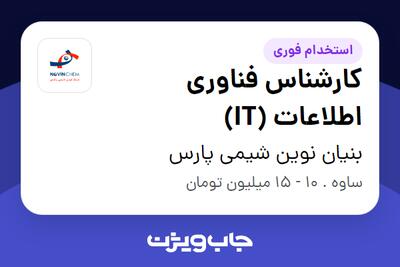 استخدام کارشناس فناوری اطلاعات (IT) - آقا در بنیان نوین شیمی پارس