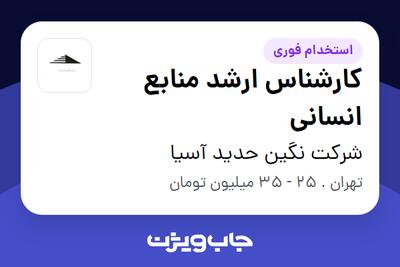 استخدام کارشناس ارشد منابع انسانی - آقا در شرکت نگین حدید آسیا