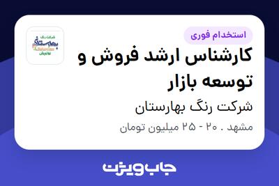 استخدام کارشناس ارشد فروش و توسعه بازار در شرکت رنگ بهارستان