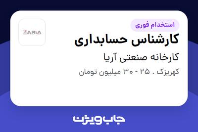 استخدام کارشناس حسابداری در کارخانه صنعتی آریا