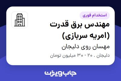 استخدام مهندس برق قدرت (امریه سربازی) - آقا در مهسان روی دلیجان