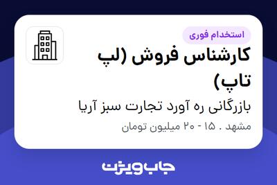 استخدام کارشناس فروش (لپ تاپ) در بازرگانی ره آورد تجارت سبز آریا