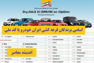 اسامی برندگان قرعه کشی ایران خودرو با کد ملی اندیشه معاصر