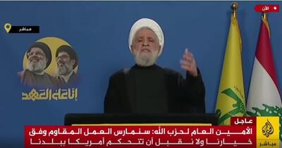 شیخ نعیم قاسم: راه سید حسن نصرالله را ادامه می دهیم حتی اگر همگی کشته شویم/ همه اسرای در بند رژیم صهیونیستی را آزاد خواهیم کرد/ ما شما را تنها نخواهیم گذاشت