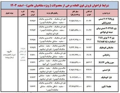 فروش فوق‌العاده ایران خودرو ویژه اسفند ۱۴۰۳/ جدول