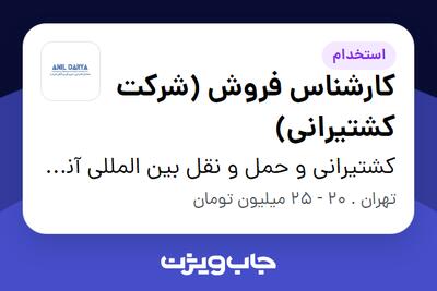 استخدام کارشناس فروش (شرکت کشتیرانی) در کشتیرانی و حمل و نقل بین المللی آنیل دریا