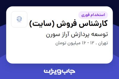 استخدام کارشناس فروش (سایت) - خانم در توسعه پردازش آراز سورن