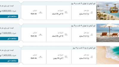 نمودار قیمت تورهای کیش در آستانه نوروز ۱۴۰۴ + جدول قیمت