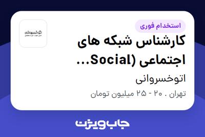 استخدام کارشناس شبکه های اجتماعی (Social Media) - خانم در اتوخسروانی