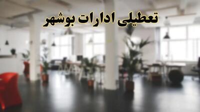 اخبار تعطیلی ادارات بوشهر دوشنبه ۱۳ اسفند ۱۴۰۳ | آیا ادارات بوشهر دوشنبه ۱۳ اسفند ۱۴۰۳ تعطیل است؟