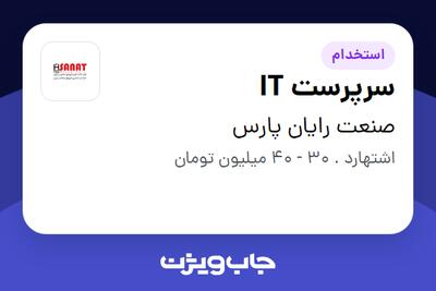 استخدام سرپرست IT - آقا در صنعت رایان پارس