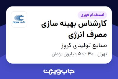 استخدام کارشناس بهینه سازی مصرف انرژی - آقا در صنایع تولیدی کروز