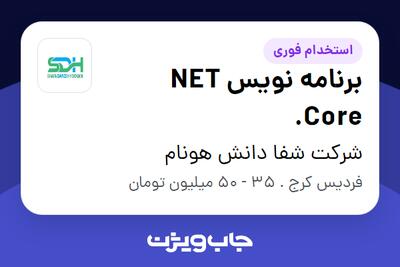 استخدام برنامه نویس  NET Core. در شرکت شفا دانش هونام