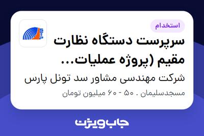 استخدام سرپرست دستگاه نظارت مقیم (پروژه عملیات اجرایی سد خاکی) - آقا در شرکت مهندسی مشاور سد تونل پارس