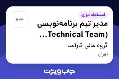 استخدام مدیر تیم برنامه‌نویسی (Technical Team Lead) در گروه مالی کارآمد