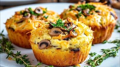 طرز تهیه میان وعده کلاسیک / دستور پخت مافین سیب زمینی با قارچ