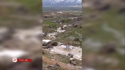 جاری شدن آب در رودخانه روستای میان تنگ بر اثر بارش باران + فیلم