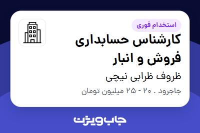 استخدام کارشناس حسابداری فروش و انبار - خانم در ظروف ظرابی نیچی