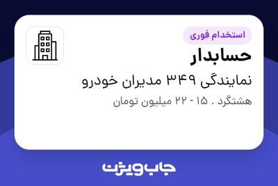 استخدام حسابدار - خانم در نمایندگی 349 مدیران خودرو