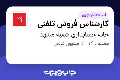 استخدام کارشناس فروش تلفنی - خانم در خانه حسابداری شعبه مشهد