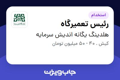 استخدام رئیس تعمیرگاه - آقا در هلدینگ یگانه اندیش سرمایه