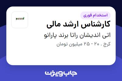 استخدام کارشناس ارشد مالی - خانم در اتی اندیشان راتا برند پارانو