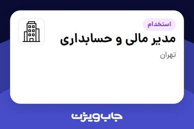 استخدام مدیر مالی و حسابداری در سازمانی فعال در حوزه شرکت های خدماتی / پیمانکاران