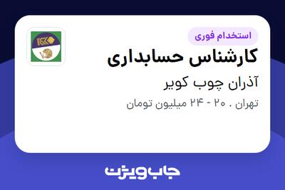 استخدام کارشناس حسابداری - خانم در آذران چوب کویر