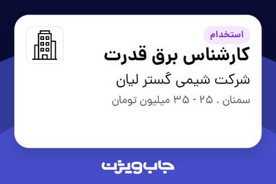 استخدام کارشناس برق قدرت - آقا در شرکت شیمی گستر لیان