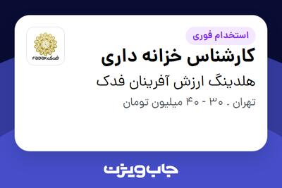 استخدام کارشناس خزانه داری - آقا در هلدینگ ارزش آفرینان فدک