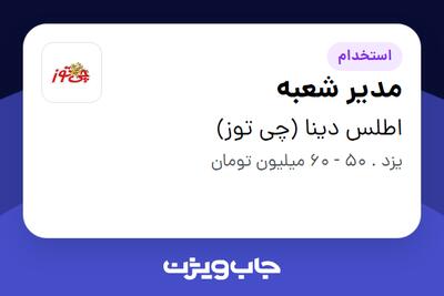 استخدام مدیر شعبه در اطلس دینا (چی توز)