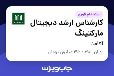 استخدام کارشناس ارشد دیجیتال مارکتینگ - خانم در آفامد