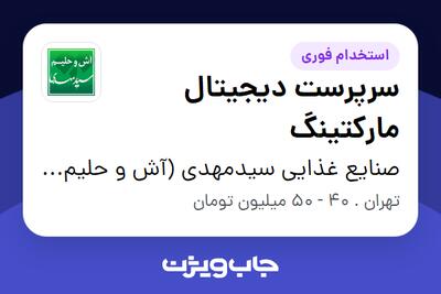 استخدام سرپرست دیجیتال مارکتینگ در صنایع غذایی سیدمهدی (آش و حلیم سیدمهدی )