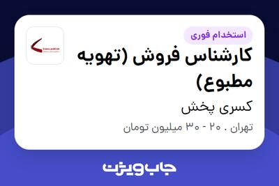 استخدام کارشناس فروش (تهویه مطبوع) در کسری پخش