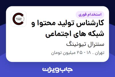استخدام کارشناس تولید محتوا و شبکه های اجتماعی در سنترال تیونینگ