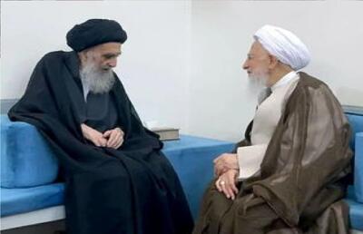 حضور آیت‌الله جوادی آملی در بیت آیت‌الله سیستانی در نجف اشرف